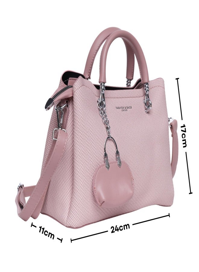 SANTORINI Small Satchel Bag for women | 3 Compartment with Sling strap | Structured Small sized Handbag for women (Pink) - Image 2